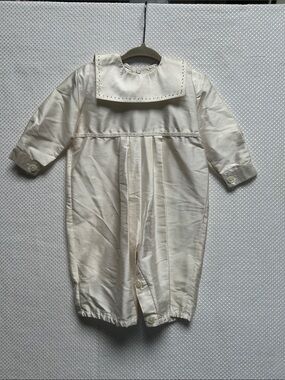Moka.  Boys Ivory Silk Infant One-Piece Christening Romper. Made in Canada. NWT